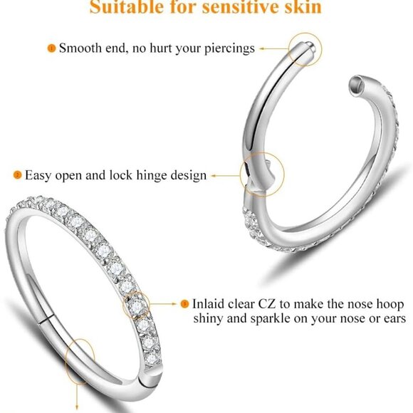 Hypoallergenic 20G-14G Surgical Steel Nose Rings – Versatile & Stylish Designs - Picture 3 of 6
